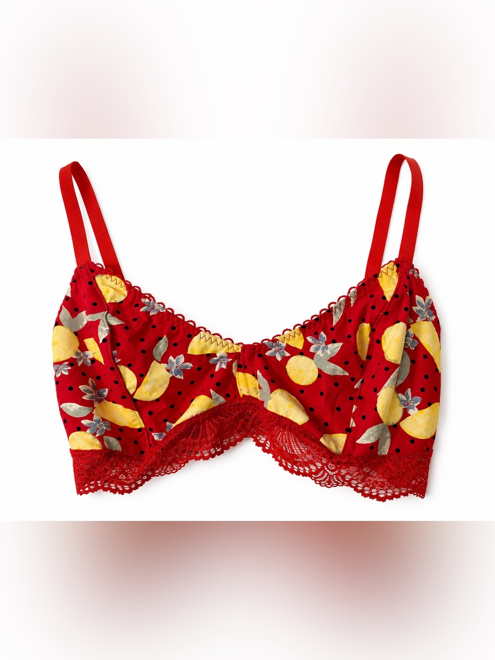 Free People Red Lemon-Print Lace Bra